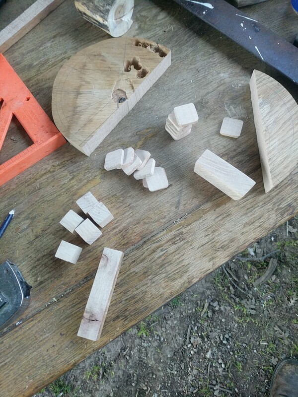 game pieces and die made of oak