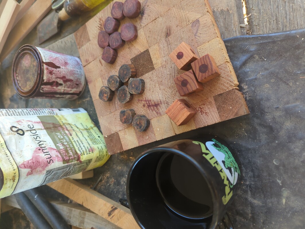 4 cedar cubes with smudged stain for pips