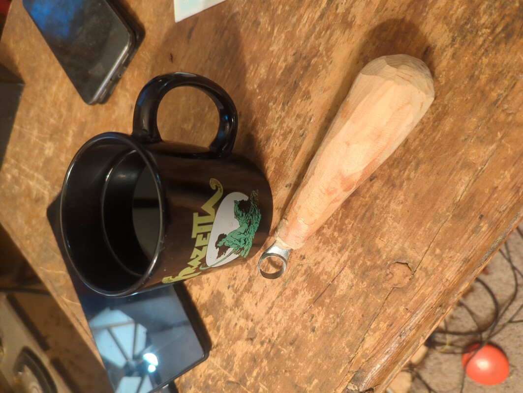 The finished scorping knife sitting next to my morning cuppa